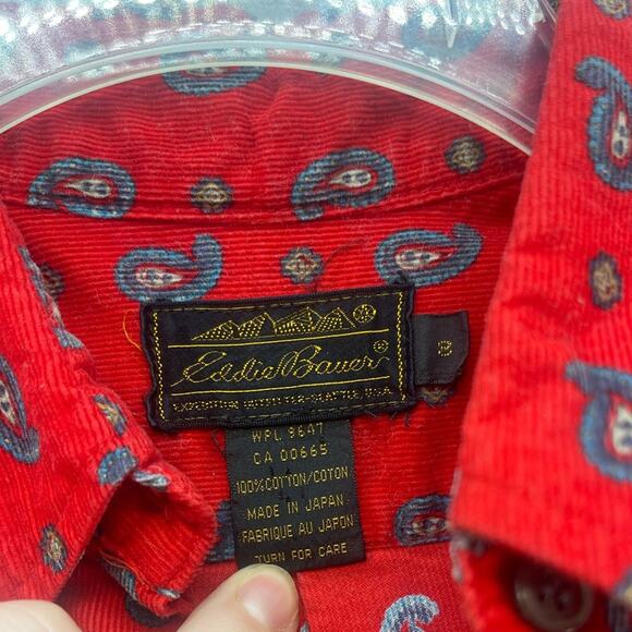 Vintage Eddie Bauer Red Corduroy Paisley Button Down Shirt Women’s Size 8 - Picture 2 of 16
